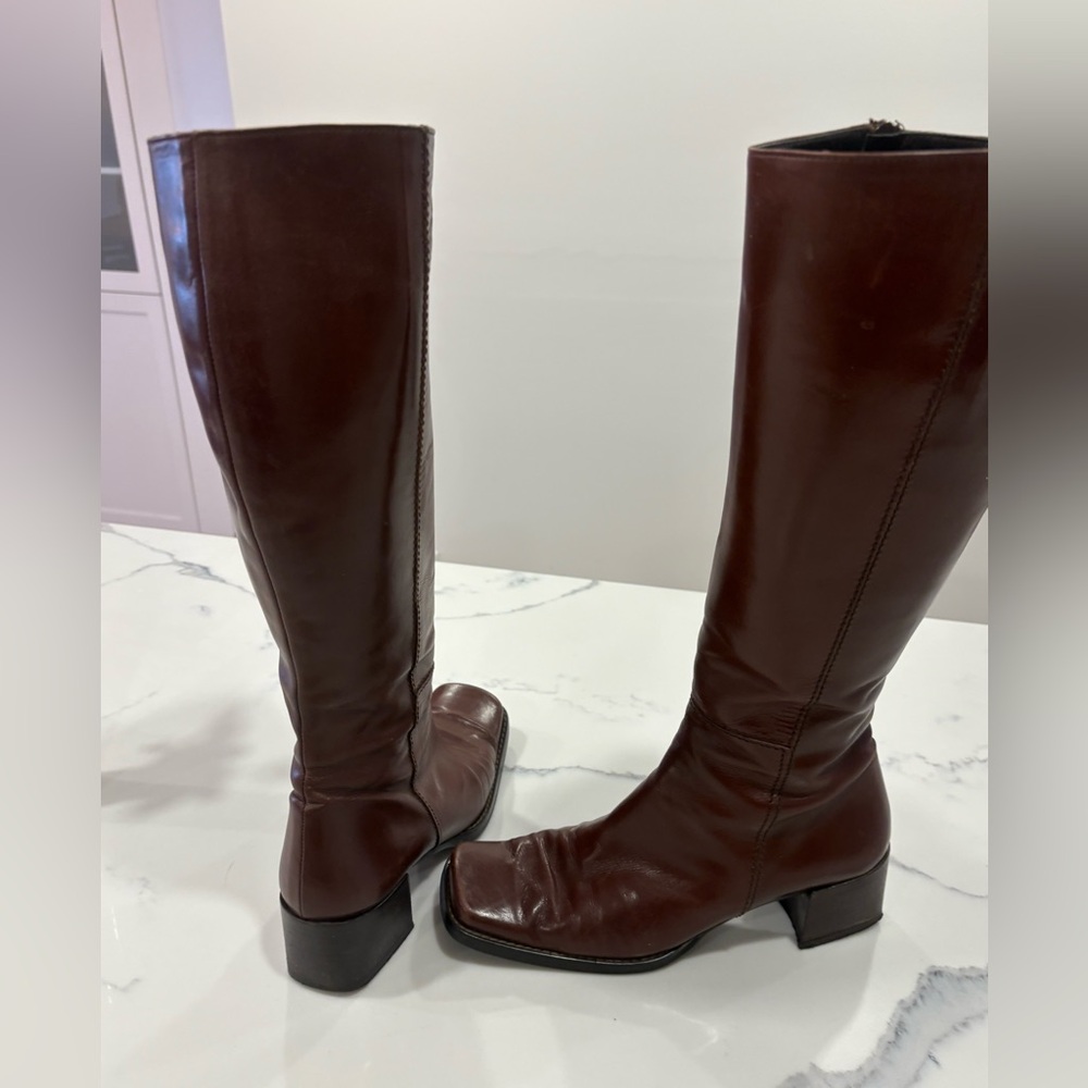 Brown Leather Knee-High Boots